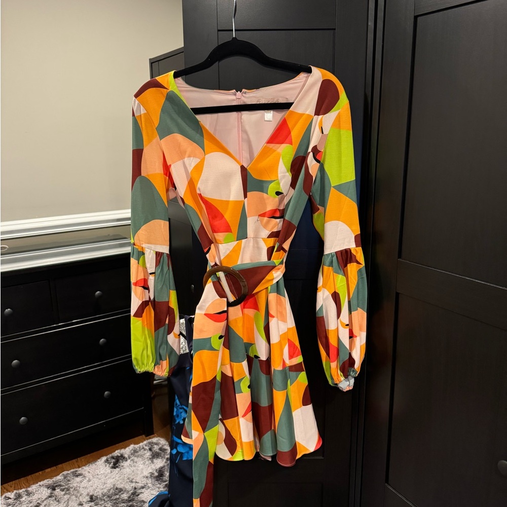Hutch Multicolor Belted Mini-Dress - Retro, Trendy, Flattering Size 2